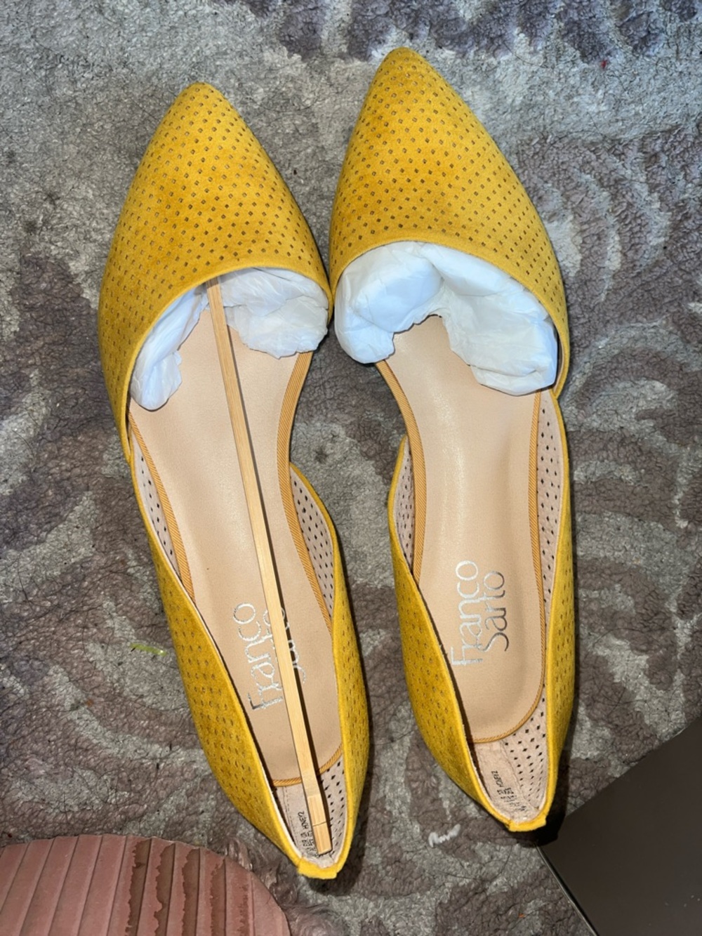 Franco Sarto Yellow Perforated Pointed Toe D'Orsay Flats